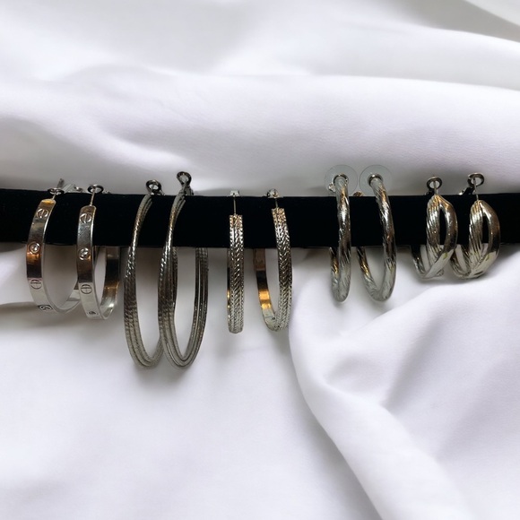 Silver Hoops Set Of 5 Earrings - Picture 1 of 2